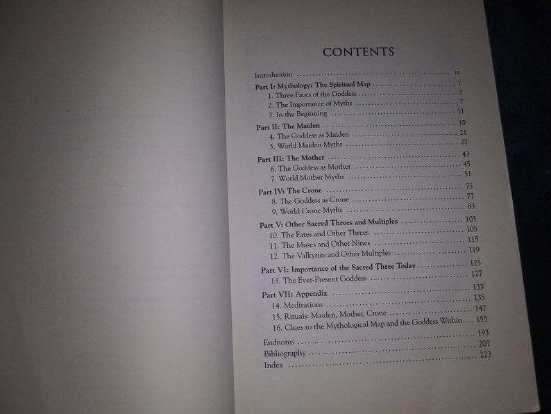May include: A book titled "The Goddess in Every Woman" with a table of contents listing the different chapters and page numbers.