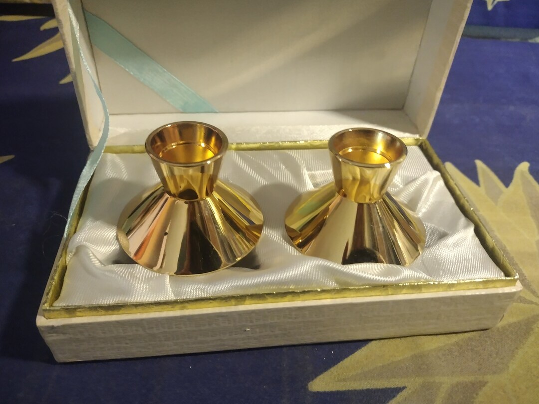 24 K Gold Taper Holdersvintagebeautiful Altar Candle Etsy