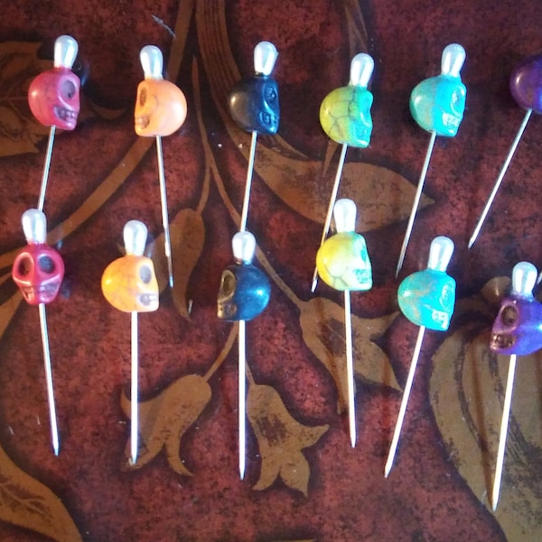 Voodoo Doll Pins~Set of 7 or 2- New Voodoo Skull Pins in assorted colors-Ask to bundle items for S&H overage refund
