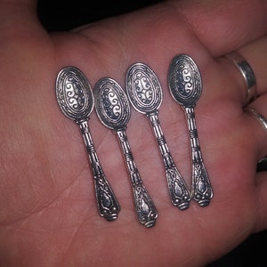 Salt Cellar Scoops-Back In Stock-4 Beautiful, Tiny, Tibetan Silver Herb Scoops-Set of 4-Ask to bundle for overage refund-See update below