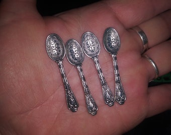 Salt Cellar Scoops-Back In Stock-4 Beautiful, Tiny, Tibetan Silver Herb Scoops-Set of 4-Ask to bundle for overage refund-See update below