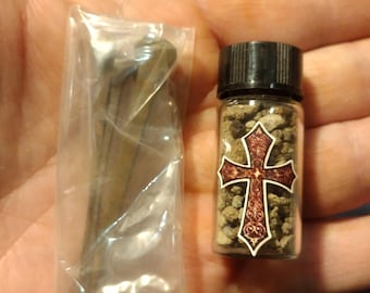 Coffin Nails (4) and Grave Yard Dirt-And New Gris Gris Bag-Coffin not included