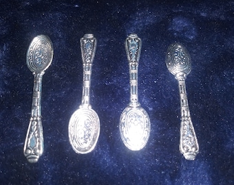 Tibetan Silver Herb Scoops: Tiny Witch Spoons, Set of 4 or 2 (your choice in menu)