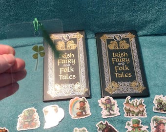 Irish Fairy and Folk Tales, Book, Handmade Shamrock Bookmark/Good luck charm