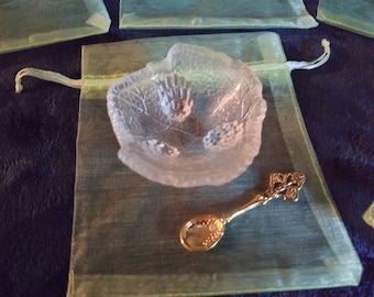 Salt Cellar-Garden Goddess/Green Man Offering Bowl-Vintage Herb Dish and Spoon-Rare vintage Herb Bowls