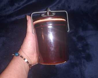Vintage Brown Stoneware Crock: Kitchen Witch Herb Storage