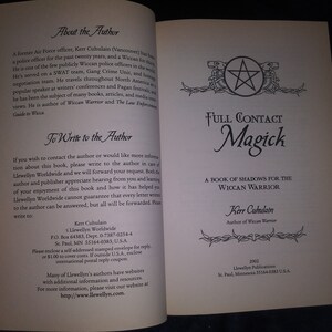 May include: A book titled "Full Contact Magick: A Book of Shadows for the Wiccan Warrior" by Kerr Cuhulain, author of "Wiccan Warrior". The book cover features a five-pointed star with a white background.