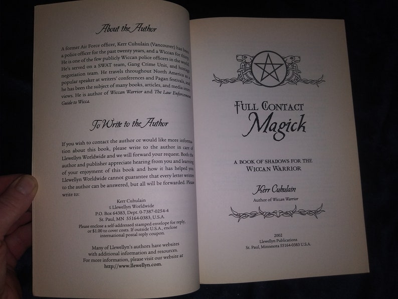 May include: A book titled "Full Contact Magick: A Book of Shadows for the Wiccan Warrior" by Kerr Cuhulain, author of "Wiccan Warrior". The book cover features a five-pointed star with a white background.