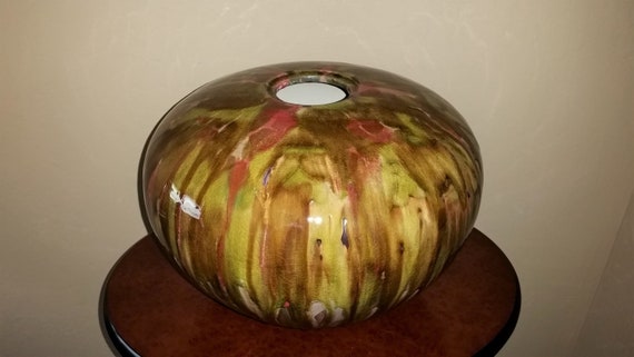 Large Brown And Green Tone Drip Glazed Raku Art Vase Pottery Etsy