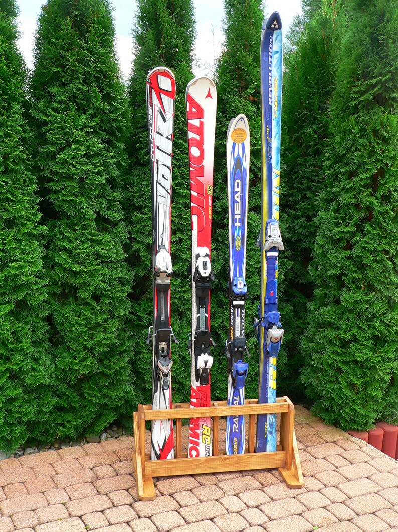 Wooden Ski Freestanding Rack for 4 Pairs of Skis Ski Holder Etsy