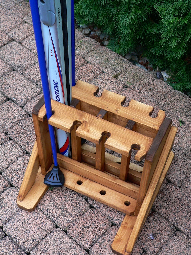 Wooden Ski Freestanding Rack for 4 Pairs of Cross Country Skis Etsy