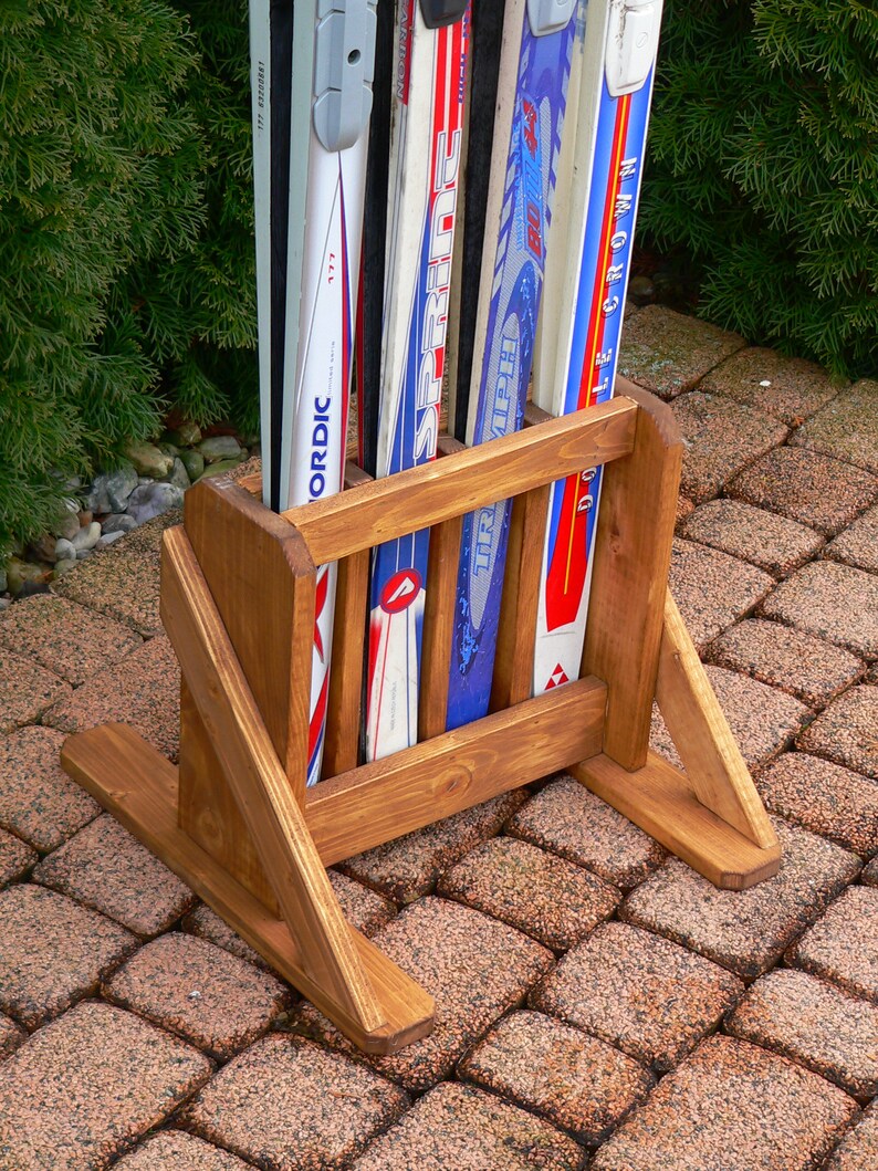Wooden Ski Freestanding Rack for 4 Pairs of Cross Country Etsy