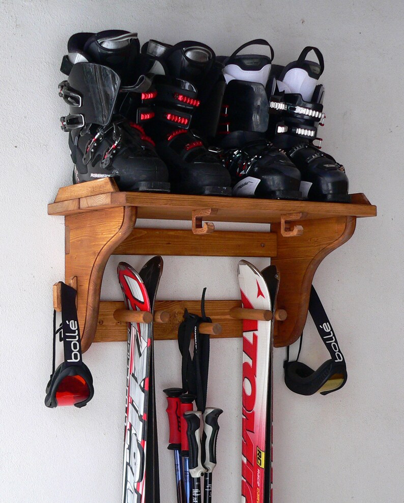Wall Mounted Wooden Ski Rack Complet 2 Ski Holder Ski Etsy