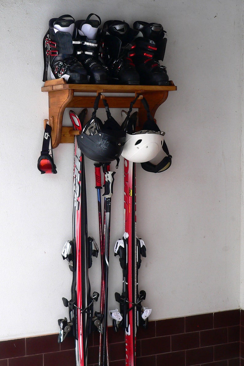 Wall Mounted Wooden Ski Rack Complet 2 Ski Holder Ski Etsy