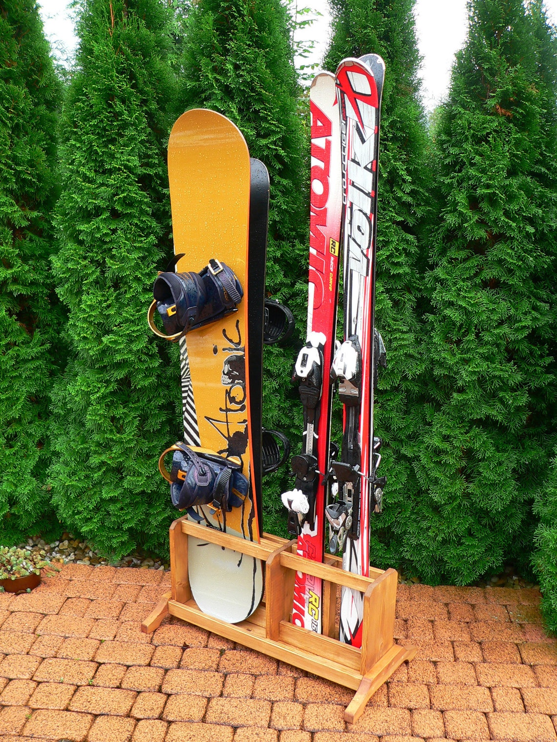 Wooden Ski and Snowboard Freestanding Rack 2 2 Etsy