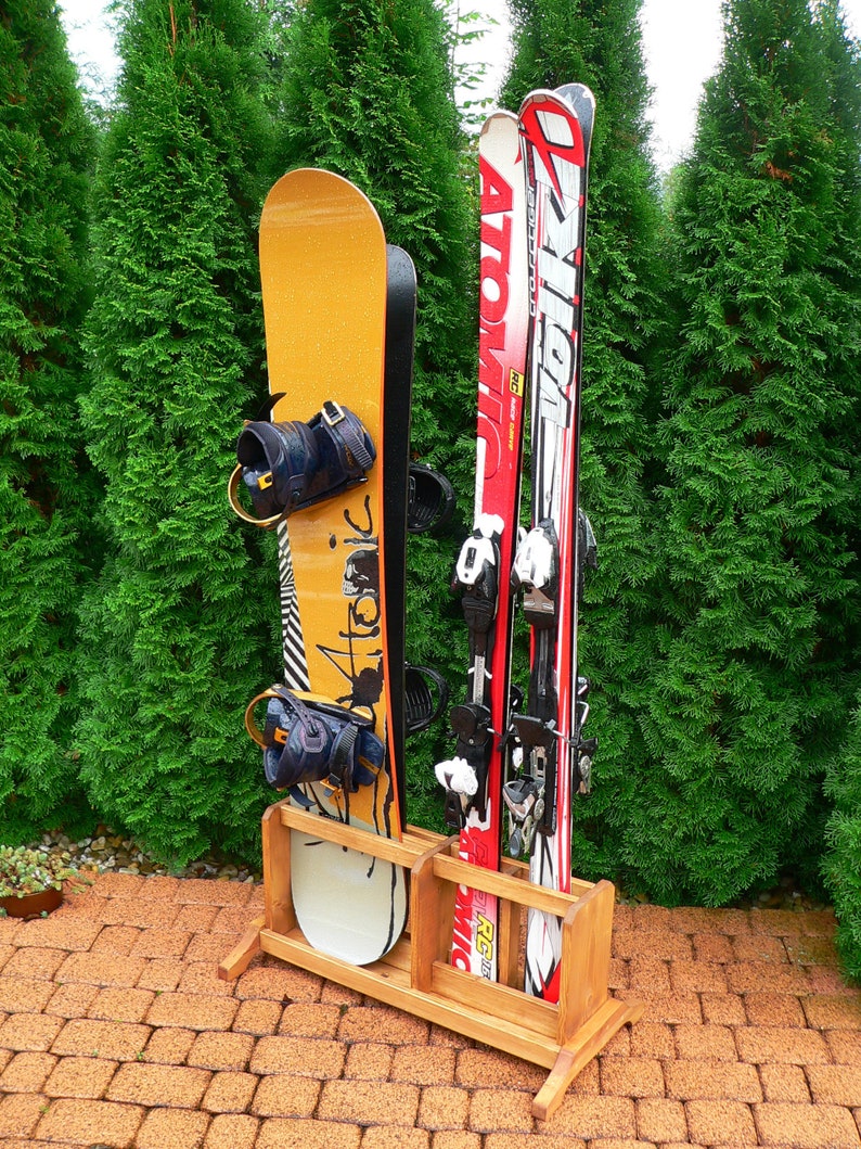 Wooden Ski and Snowboard Freestanding Rack 2 2 Etsy