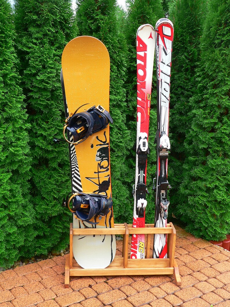 Wooden Ski and Snowboard Freestanding Rack 2 2 Etsy