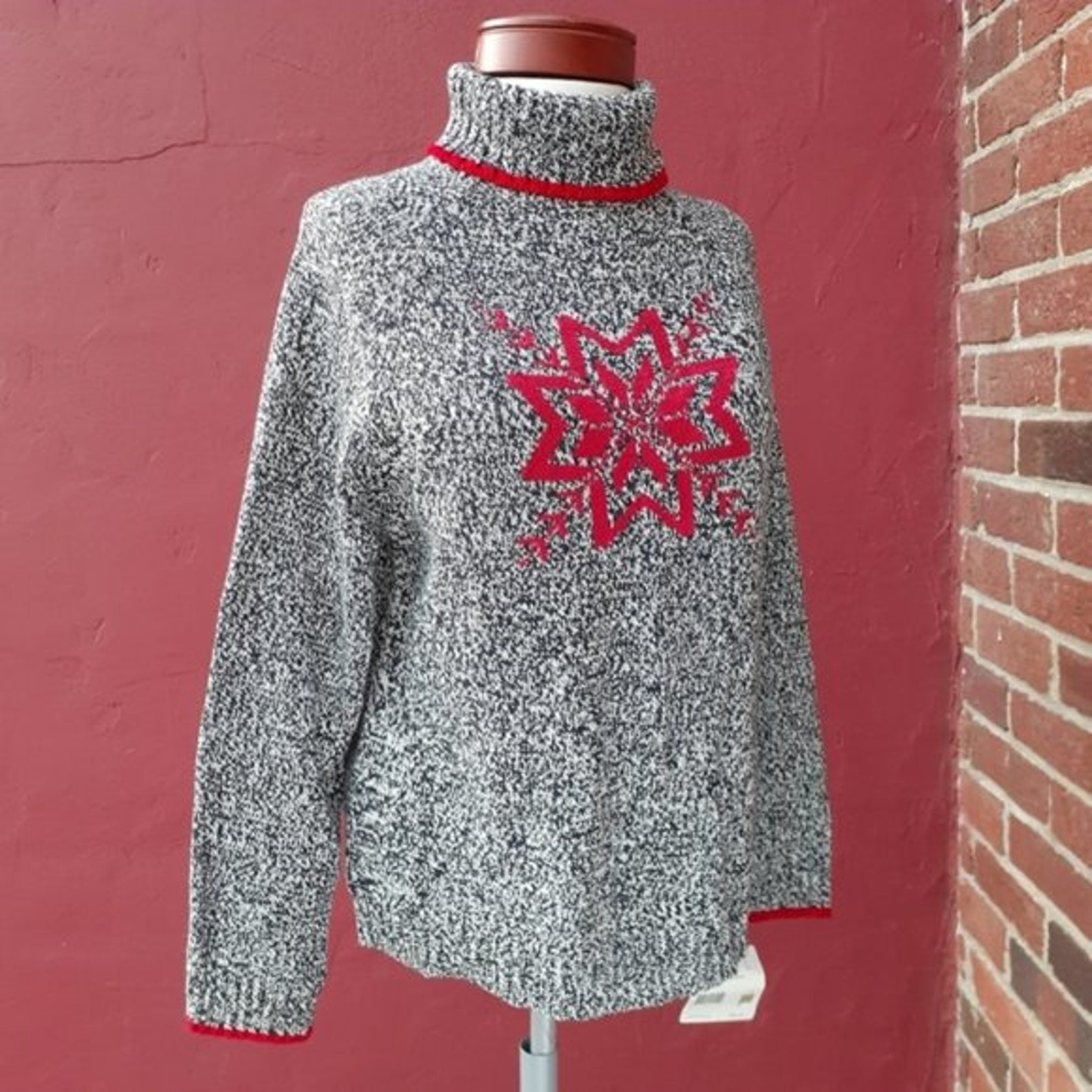 Nordic Fair Isle Snowflake Turtleneck Christmas Sweater NWT | Etsy