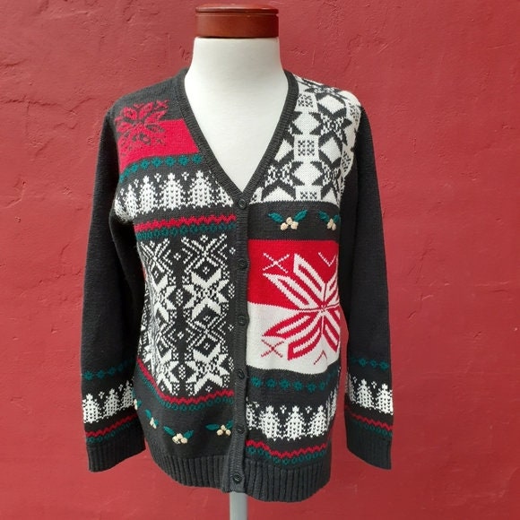 Vintage Fair Isle and Snowflake Christmas Sweater Petite Holiday Retro ...
