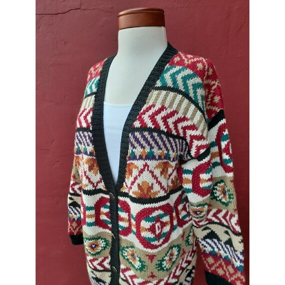 Vintage Oversized Abstract Print Chunky Knit Cardi