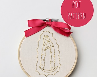 Our Lady of Guadalupe Embroidery Pattern. Christmas ornament DIY. Mother's day gift. Catholic embroidery pattern. Beginner embroidery.