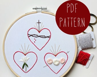 Hearts of the Holy Family Embroidery Pattern *Digital Download* Catholic Embroidery. Gift for her. Catholic crafts. DIY. Mother's day gift.