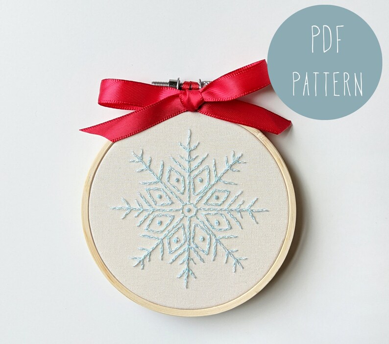 Sparkly Snowflake Embroidery Pattern. Christmas ornament DIY. Christmas gift. Catholic embroidery pattern. Beginner embroidery pattern image 1