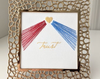 Trust Divine Mercy Framed Embroidery Art. Catholic decor. Sparkly embroidery. Gift for her.