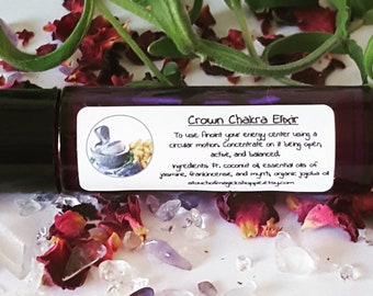 Crown Chakra Elixir, Chakra Oil, Crystal Infused Oil, Essential Oil Blends, Chakra Healing, Chakra Balancing, Spiritual Gifts, Psychic Oil