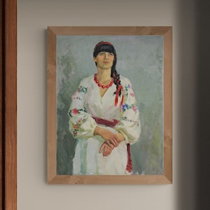 Ukrainian girl painting, ukrainian art, ukrainian painting, ukrainian wall art, ukrainian folk art, woman oil painting, signed oil painting