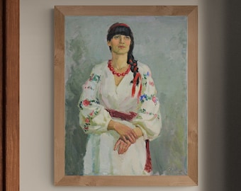 Ragazza ucraina pittura, arte ucraina, pittura ucraina, arte murale ucraina, arte popolare ucraina, pittura a olio donna, pittura a olio firmata