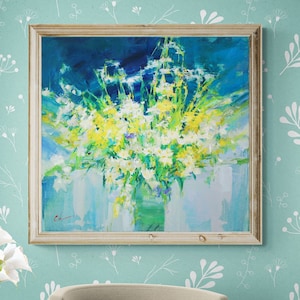 Original impasto painting bouquet, original floral still life painting, daisy painting, impressionist painting, house warming gift for her