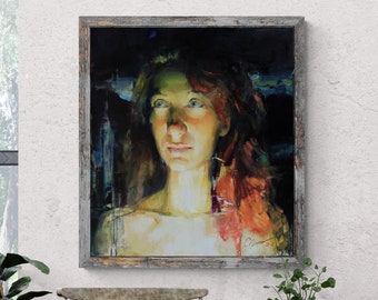 Play of light woman oil painting, woman portrait painting, woman oil painting, original woman painting, women of color abstract art