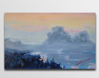 Impressionist painting original, sunrise painting, canvas art natural landscape, cloud oil painting, painting on canvas original landscape,