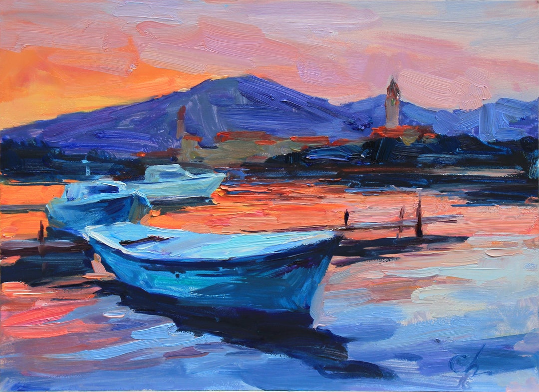 Boat Oil Painting Custom Boat Painting Wall Art Boat Ocean Etsy