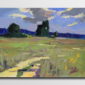 Oil painting original Wall art Impressionist art Southwestern art Rural Landscape Field of flowers Farmhouse decor, Wall home Decor gift
