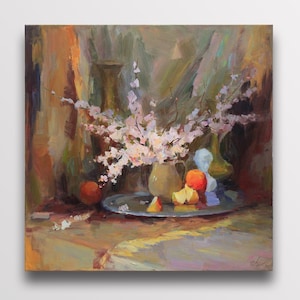 Floral and fruit painting still life, floral still life, original floral still life painting, bouquet painting, fruit oil painting still life