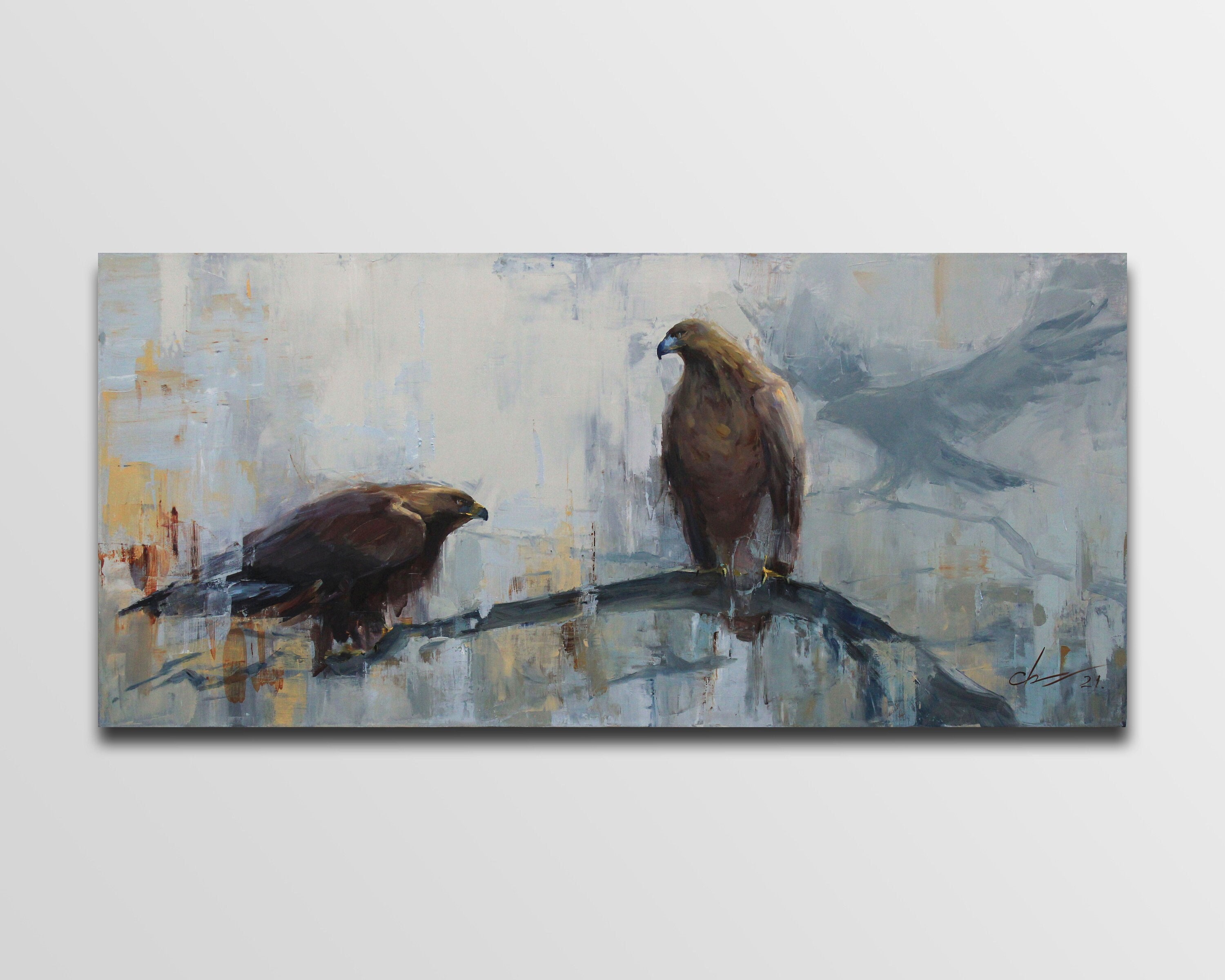 Painter Buy Two Birds on a Wire Art, Fine Art Paint, Eagle Painting