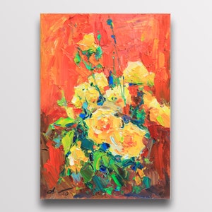 Bouquet rose - Original oil painting still life red painting, impasto painting, Textured Oil painting bouquet flowers