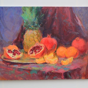 Fruit oil painting still life, fruit wall art, large oil painting still life, original kitchen oil painting, impressionism art