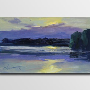 landscape painting, Impressionist art, Original Painting, Beach, River painting Impressionist art, small wall art Sea landscape, Wall decor,