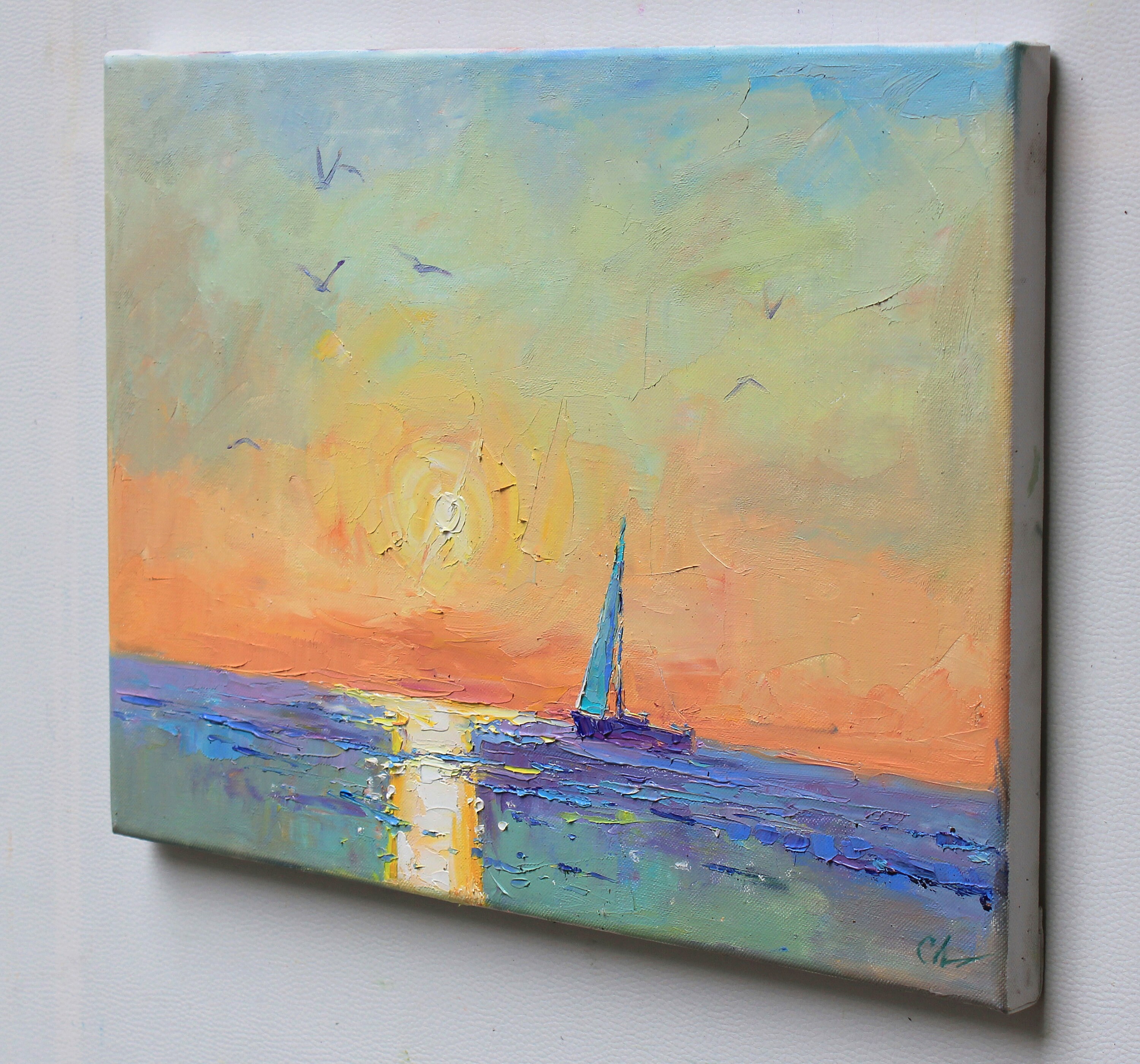 Seascape oil artwork Oil painting handmade Sunrise painting | Etsy