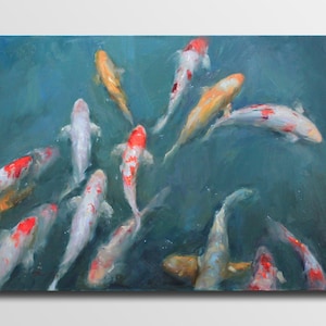 Original oil painting Koi Fish Artwork Modern Koi Fish Paintings On canvas Creative Koi Fish Wall Art For Living Room Fish Art