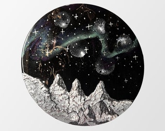 NightSky Mountain Range "MidnightWish" | Wood Round Wall Decor | 16" Galaxy Themed