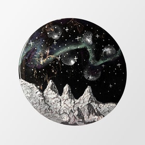 NightSky Mountain Range MidnightWish Wood Round Wall Decor 16 Galaxy Themed image 1