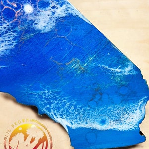 California Wood Blue Ocean Decor Wall Hanging Blue Waves with Copper Ocean Spray Resin Beach House Decor image 4