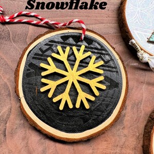 Polynesian Wood Ornament Handmade Hand-painted Wooden Accents Gold Snowflake