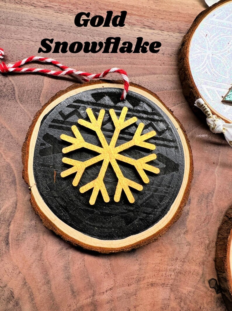 Polynesian Wood Ornament Handmade Hand-painted Wooden Accents Gold Snowflake