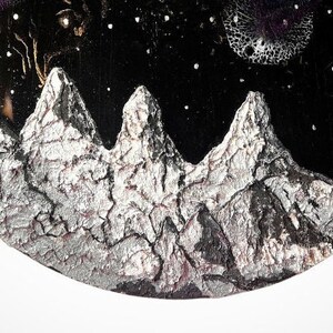 NightSky Mountain Range MidnightWish Wood Round Wall Decor 16 Galaxy Themed image 5