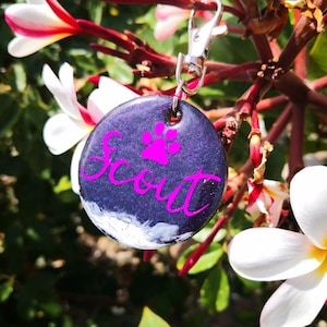 PURPLE Ocean Dog Tags | Key Chain | Custom Personalized ID Tag | Handcrafted Resin Beach Wave | Pet ID Tag